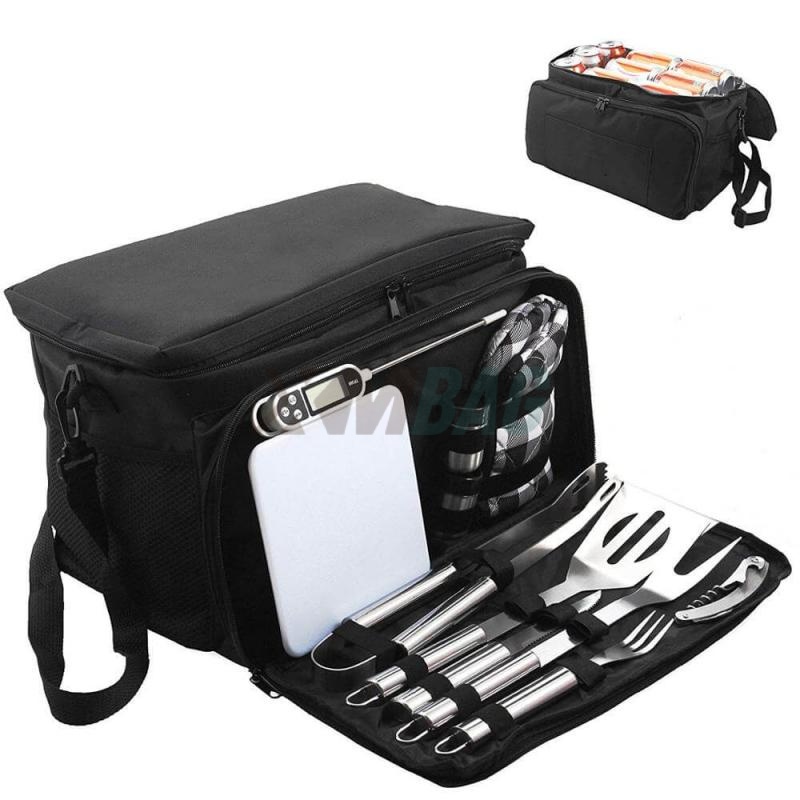 Insulated Cooler Picnic Bag with 12pcs Stainless Steel Camping Utensil Kit