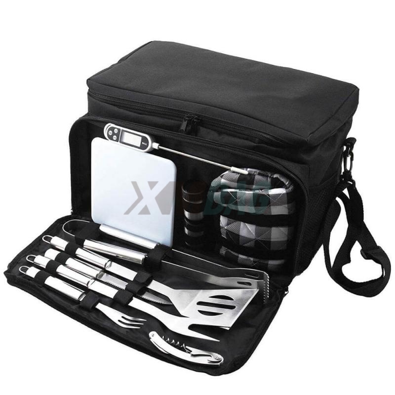 Insulated Cooler Picnic Bag with 12pcs Stainless Steel Camping Utensil Kit